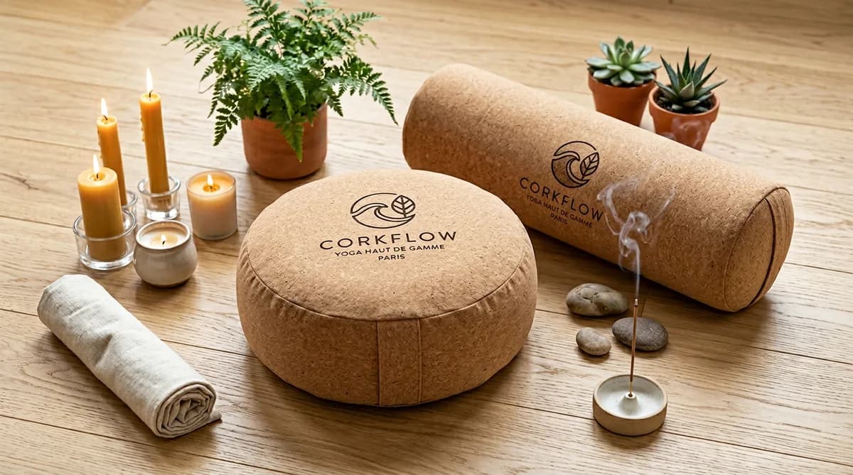 Accessoires méditation yoga en liège naturel Corkflow — coussins bolsters