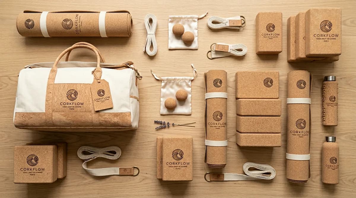 Packs yoga en liège naturel Corkflow — coffrets tapis blocs accessoires