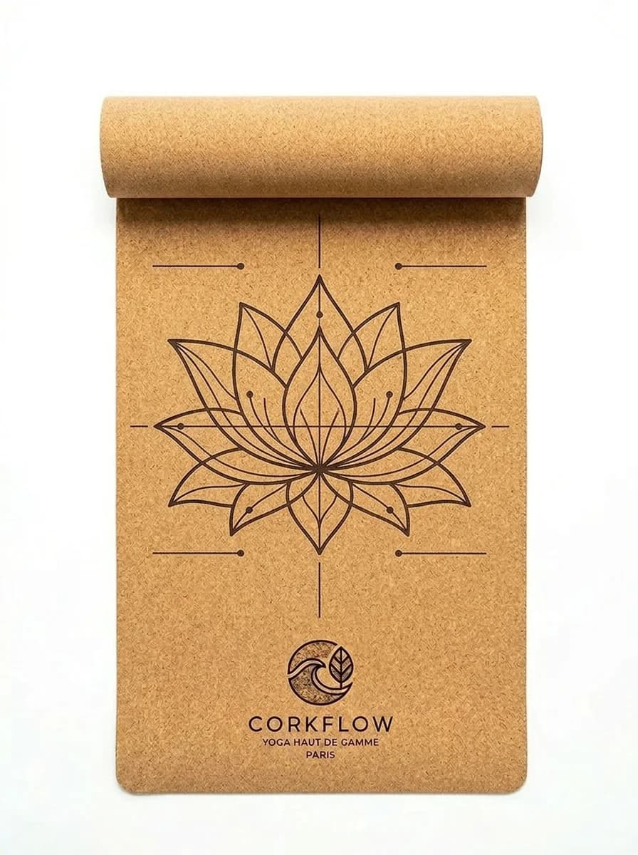 Tapis de yoga liège Lotus Alignement Corkflow — motif lotus lignes d'alignement léger pliable