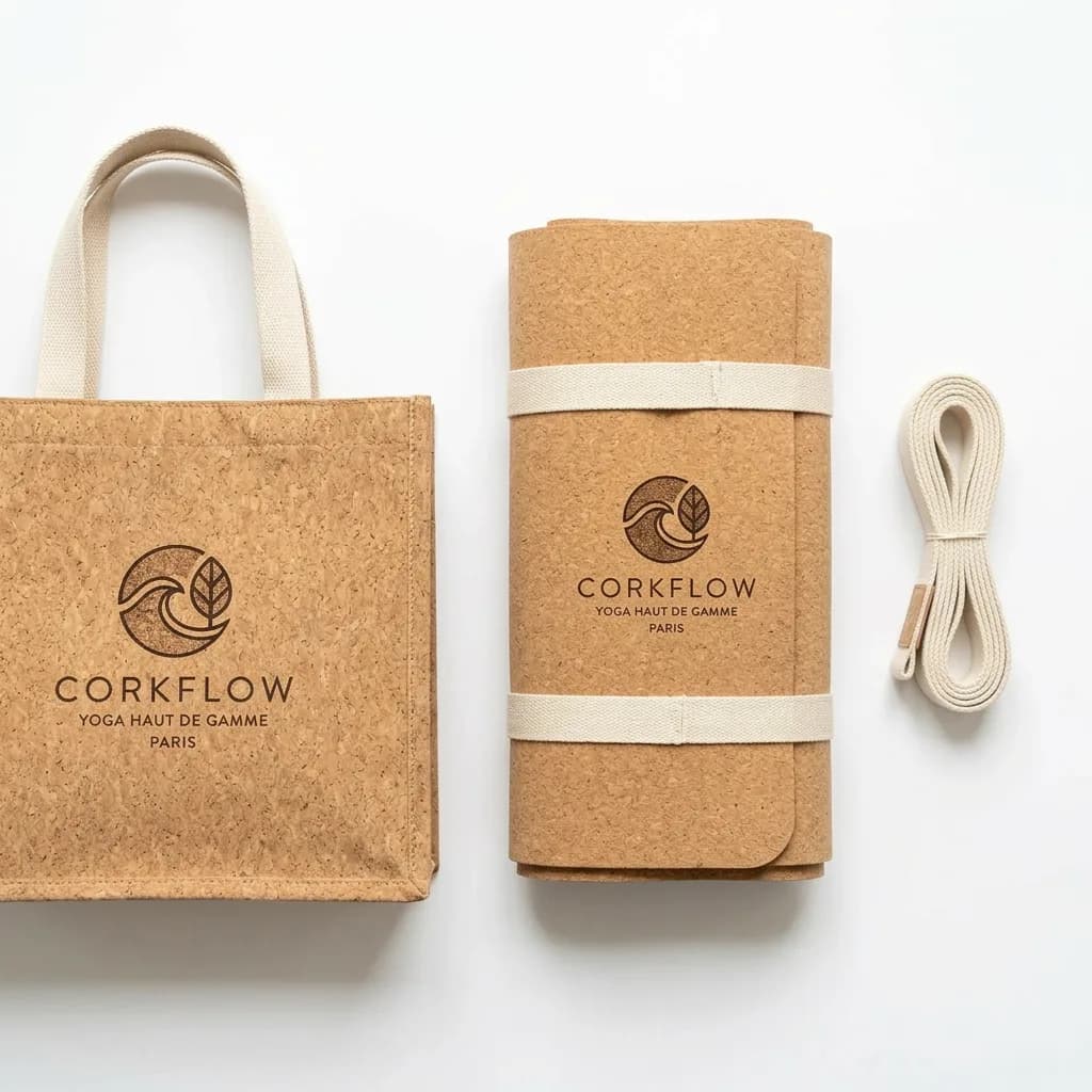 Pack voyage yoga Corkflow — tapis léger liège pliable sac transport coton