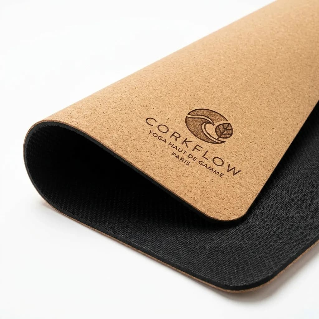 Tapis de yoga liège 7 Chakras Corkflow — motif chakras gravé haute densité performance durable — Vue arrière