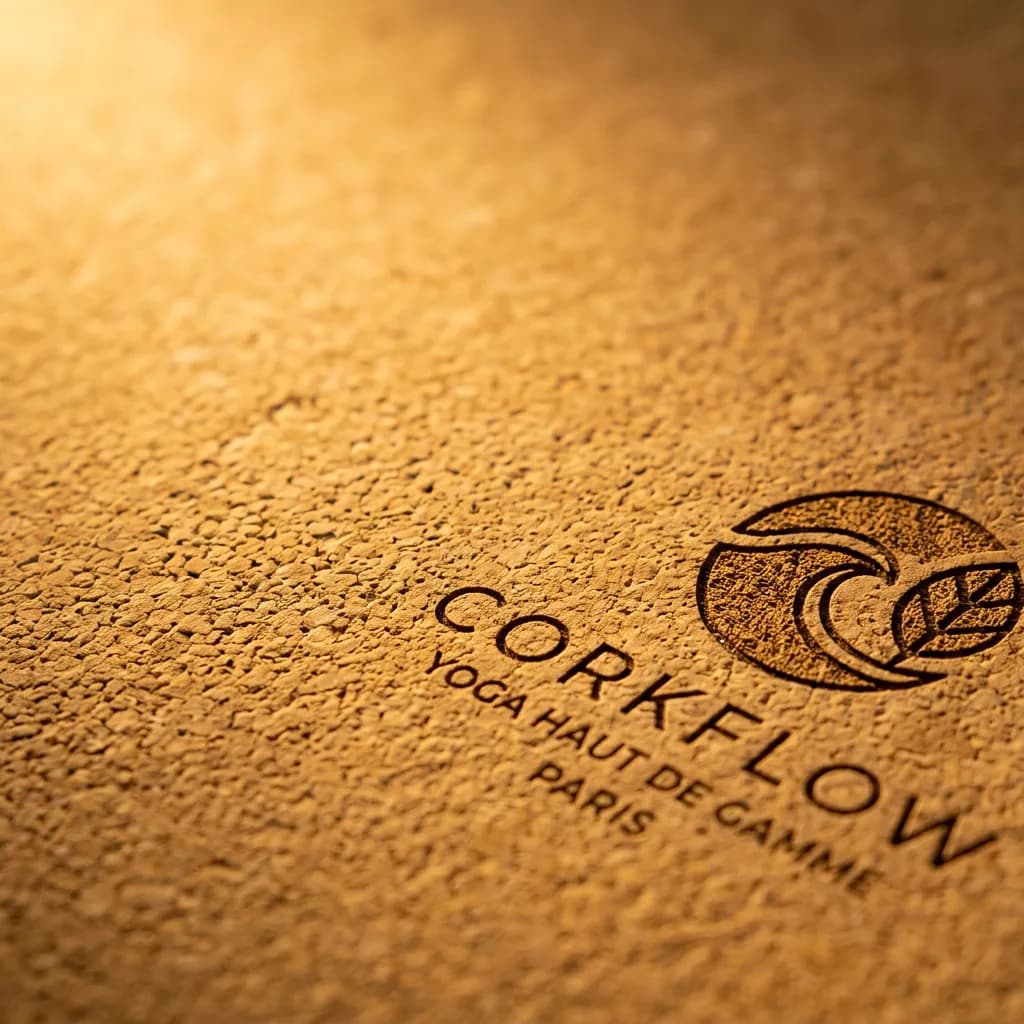 Tapis de yoga liège 7 Chakras Corkflow — motif chakras gravé haute densité performance durable — Détail texture